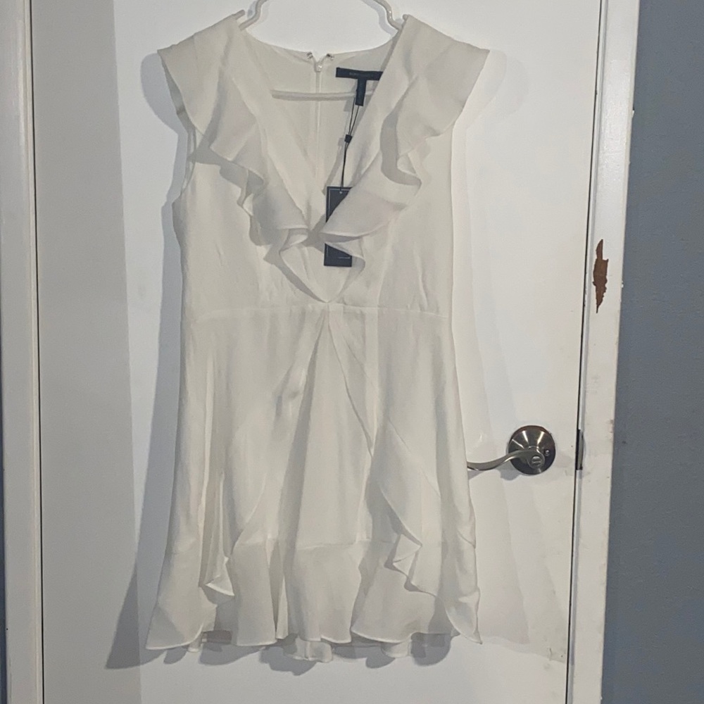 BCBGMAXAZRIA White Ruffle Evening Dress